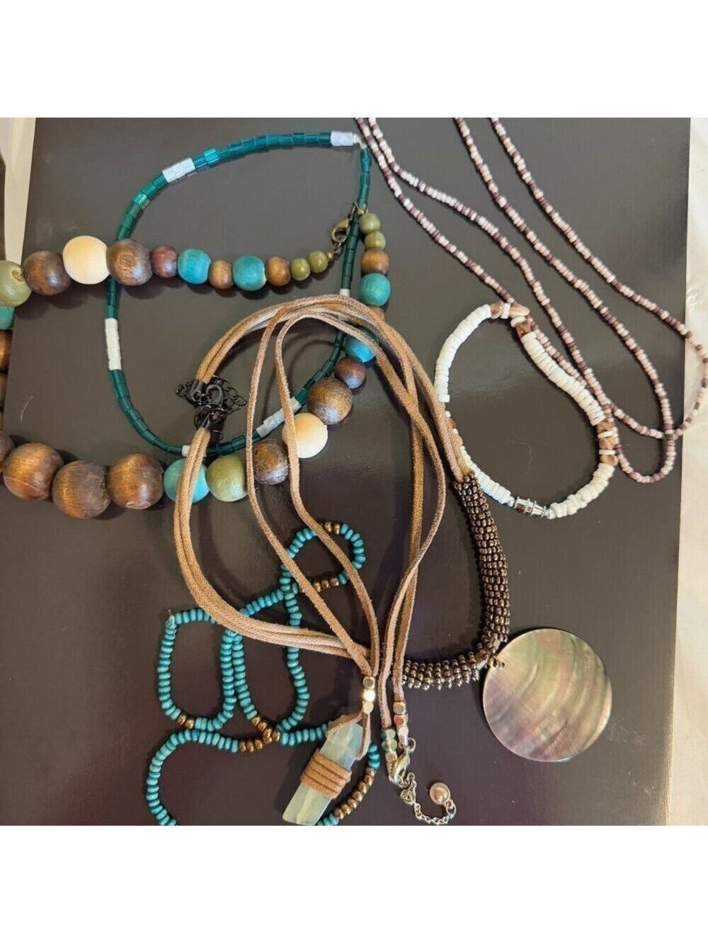 Lia Sophia jewelry mother/pearl necklace lot of 7 boho